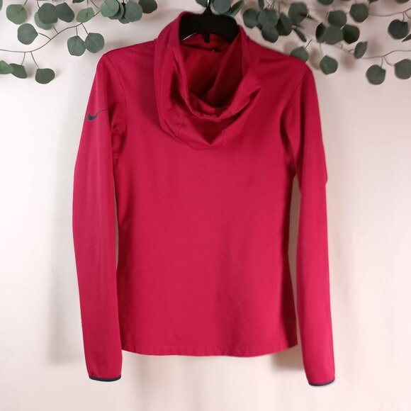 Nike Pro Dri-FIT Cowl Neck Hoodie Pink Cerise Women’s Size M Lightweight - Picture 3 of 7